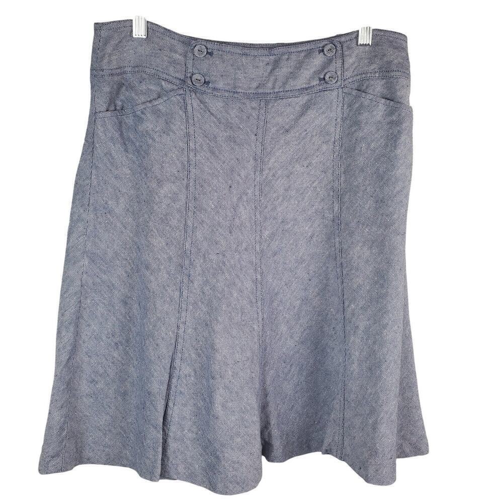 Ann Taylor Blue Linen Knee-Length Skirt Size 10 Preppy Minimalist Effortless